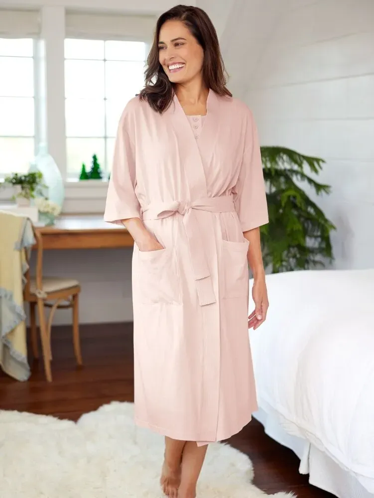 Women's Comfort Knit Solid Color Cotton Wrap Robe