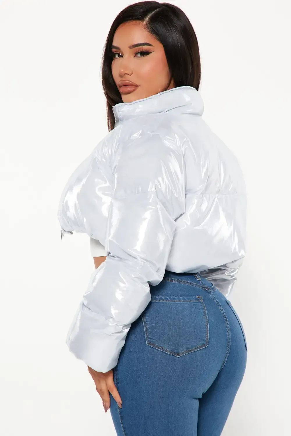 Cause A Scene Cropped Puffer Jacket - Silver
