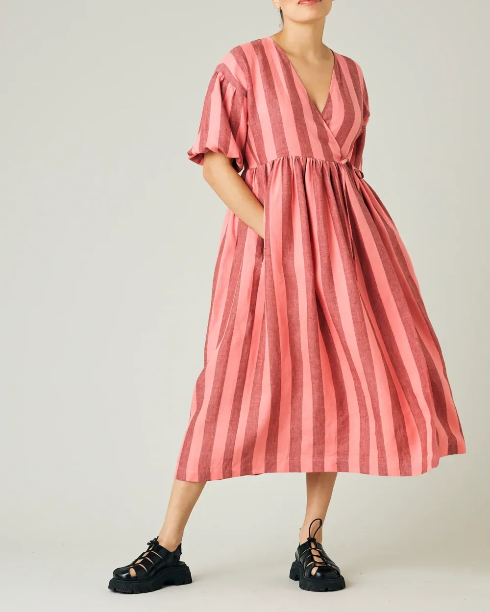 BLUSH STRIPE LINEN DRESS