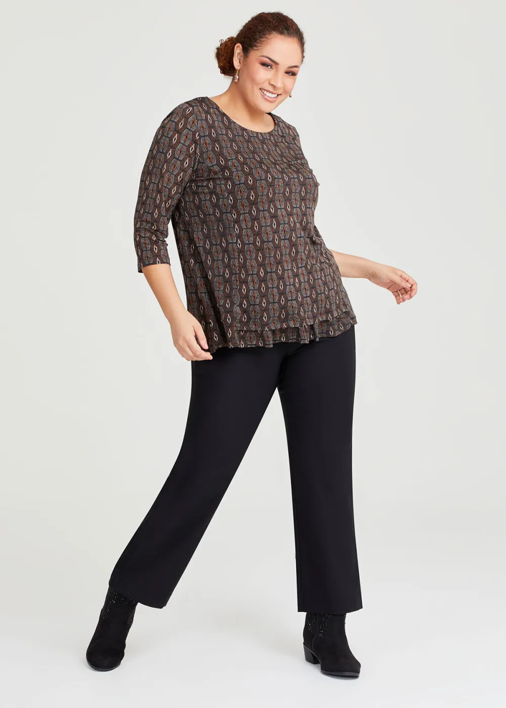 Abstract Ruffle Hem Top