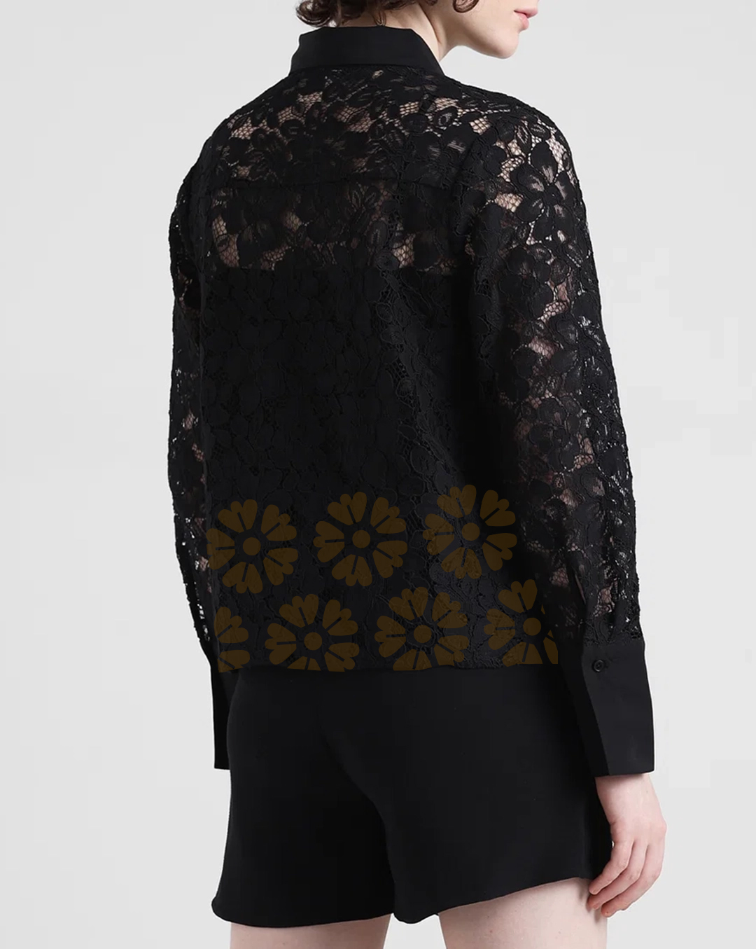 Black Floral Lace Long Sleeve Blouse