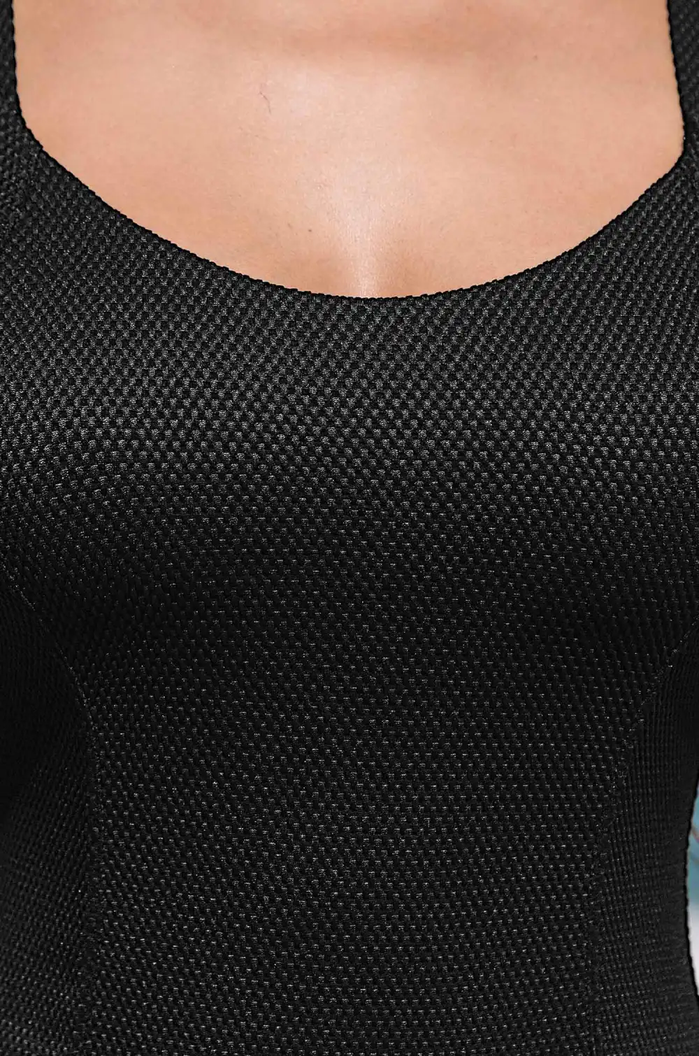 Black Textured Scoop Neck One-Piece Swimsuit