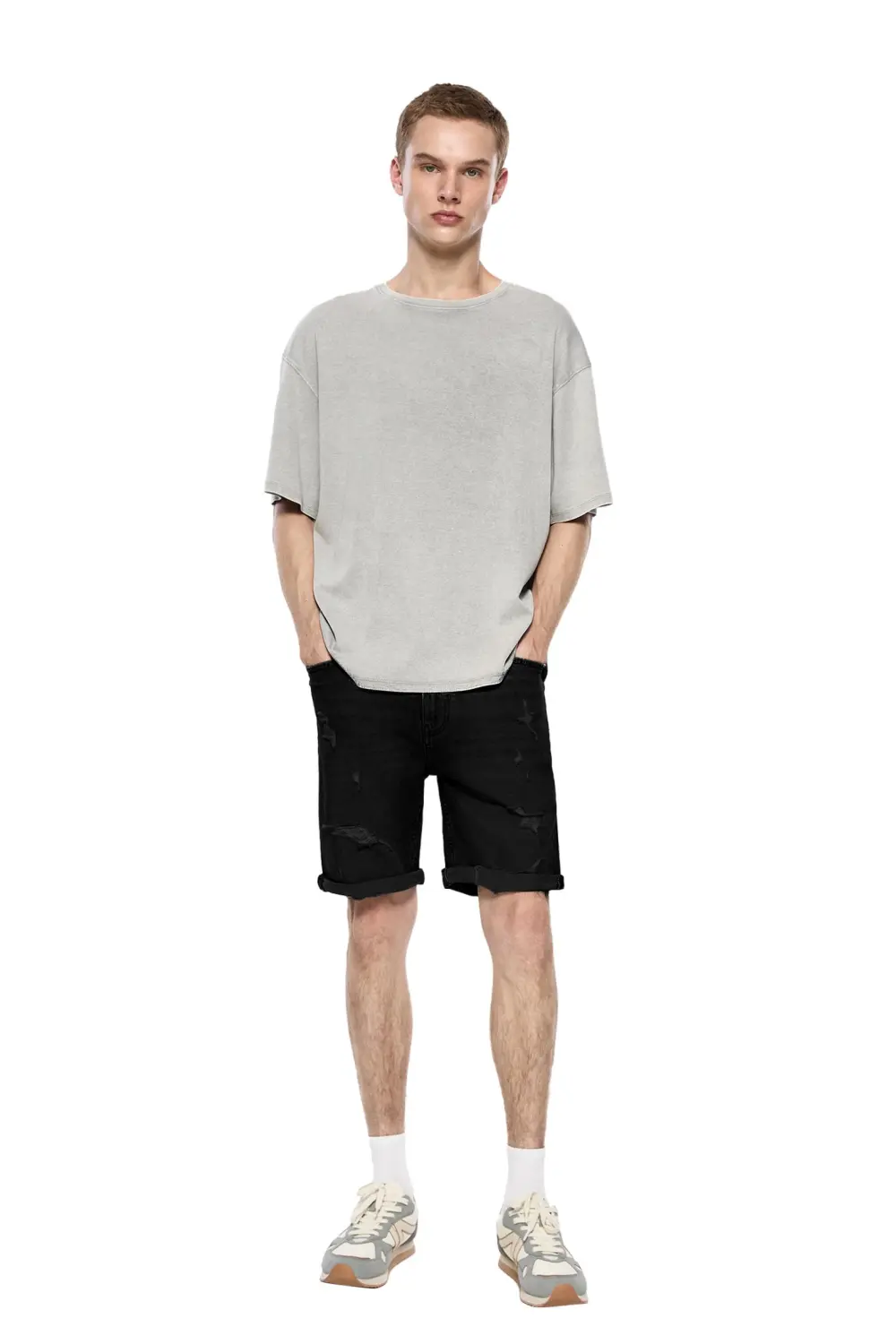 Ripped denim Bermuda shorts