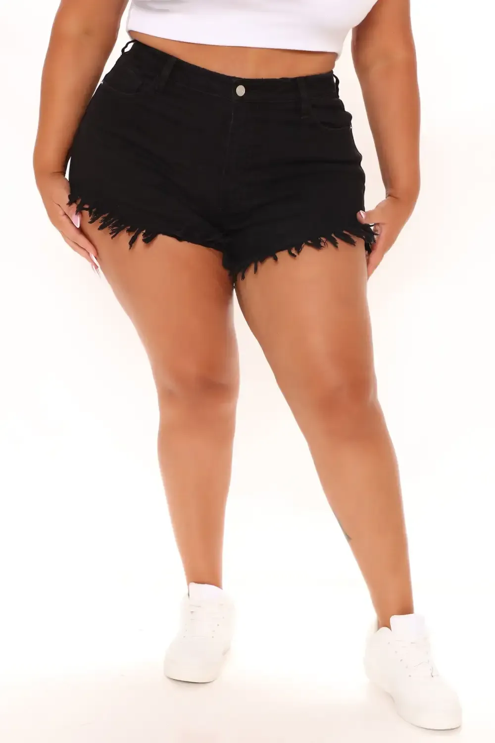 Only Good Energy Frayed Denim Shorts - Black