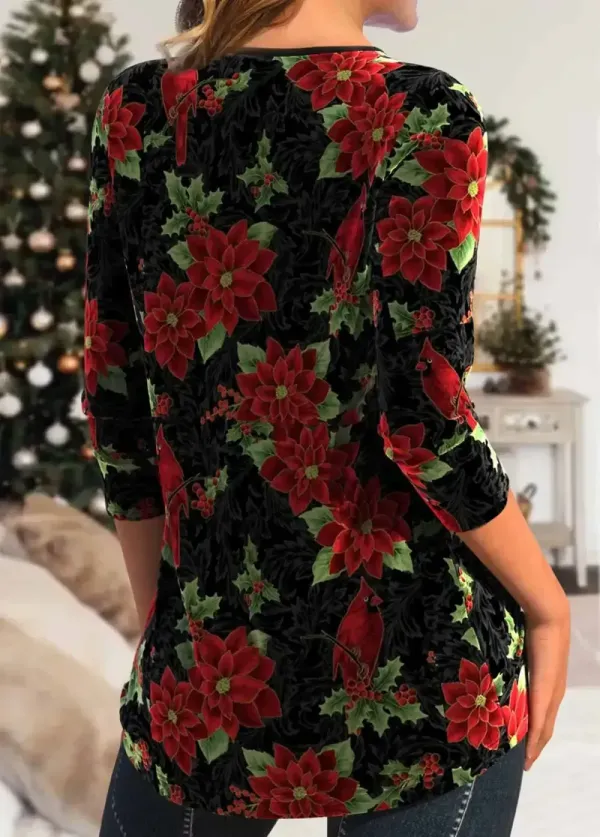 Black Velvet Christmas Print Long Sleeve T Shirt