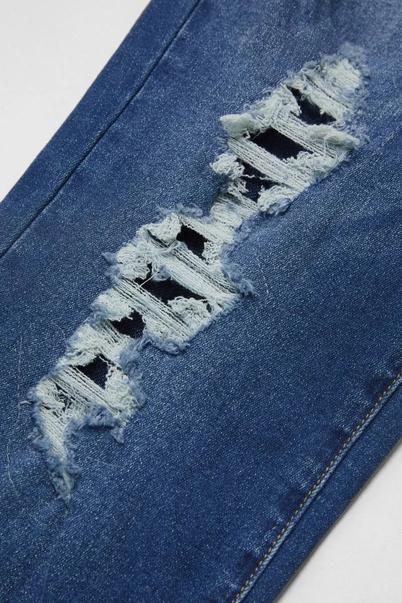 Cut Out Stitch Detail Raw Hem Mid Waist Capri Jeans