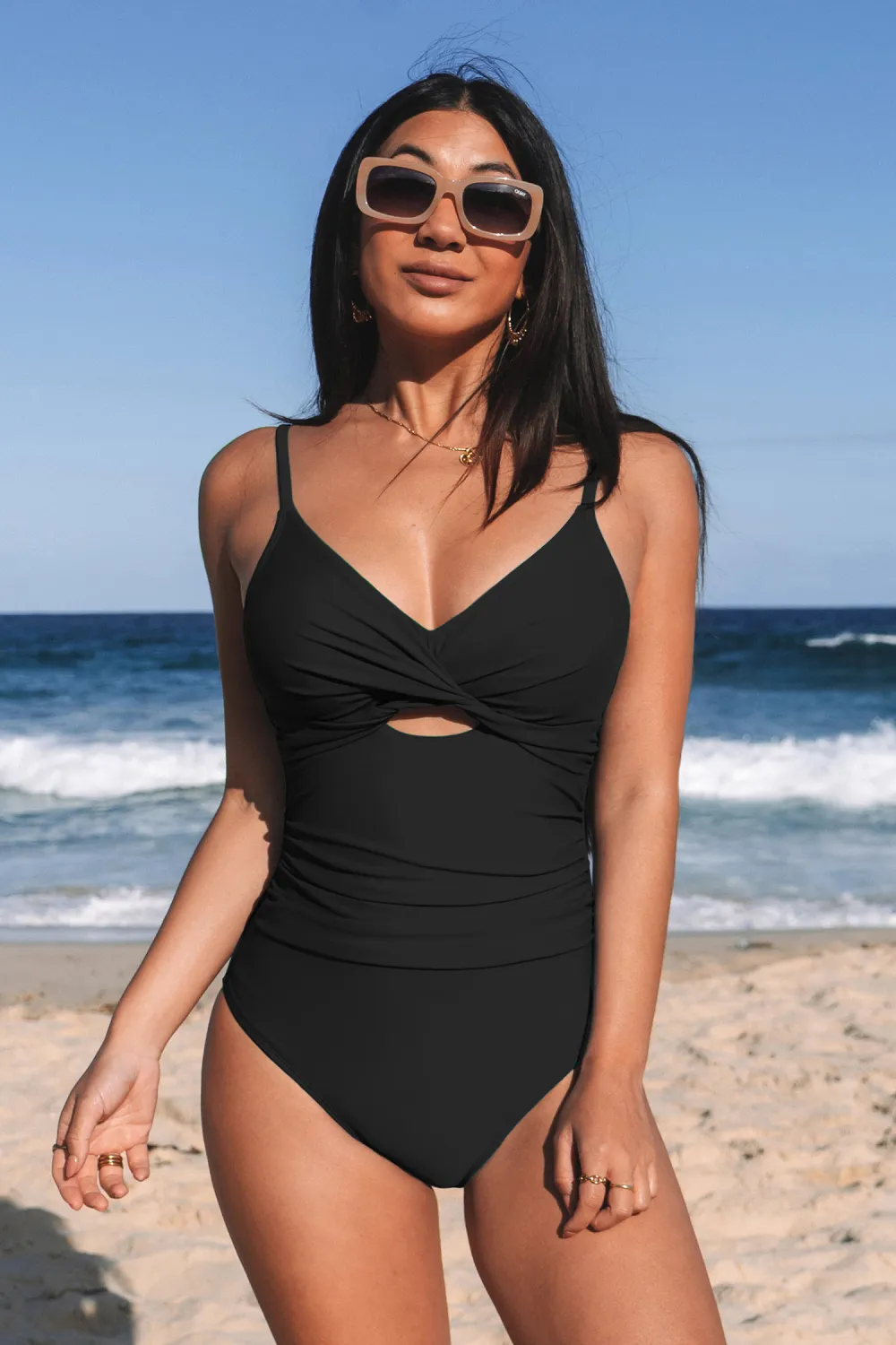 Yellow Ditsy Wrapped Cutout One-Piece