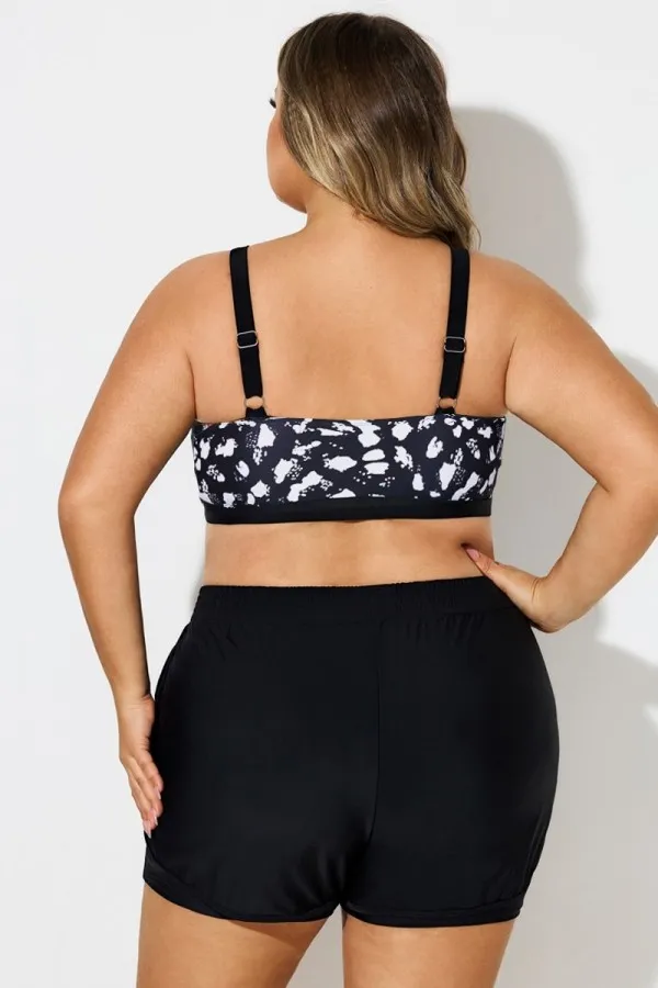 Plus Size Black＆White Square Neck Bikini Top