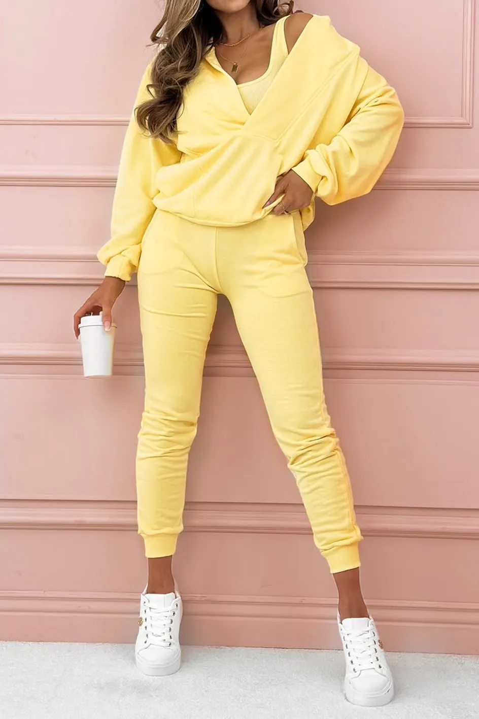 Women'S Solid Color Tube Top And Zipper Jacket And Pants Three-Piece Set