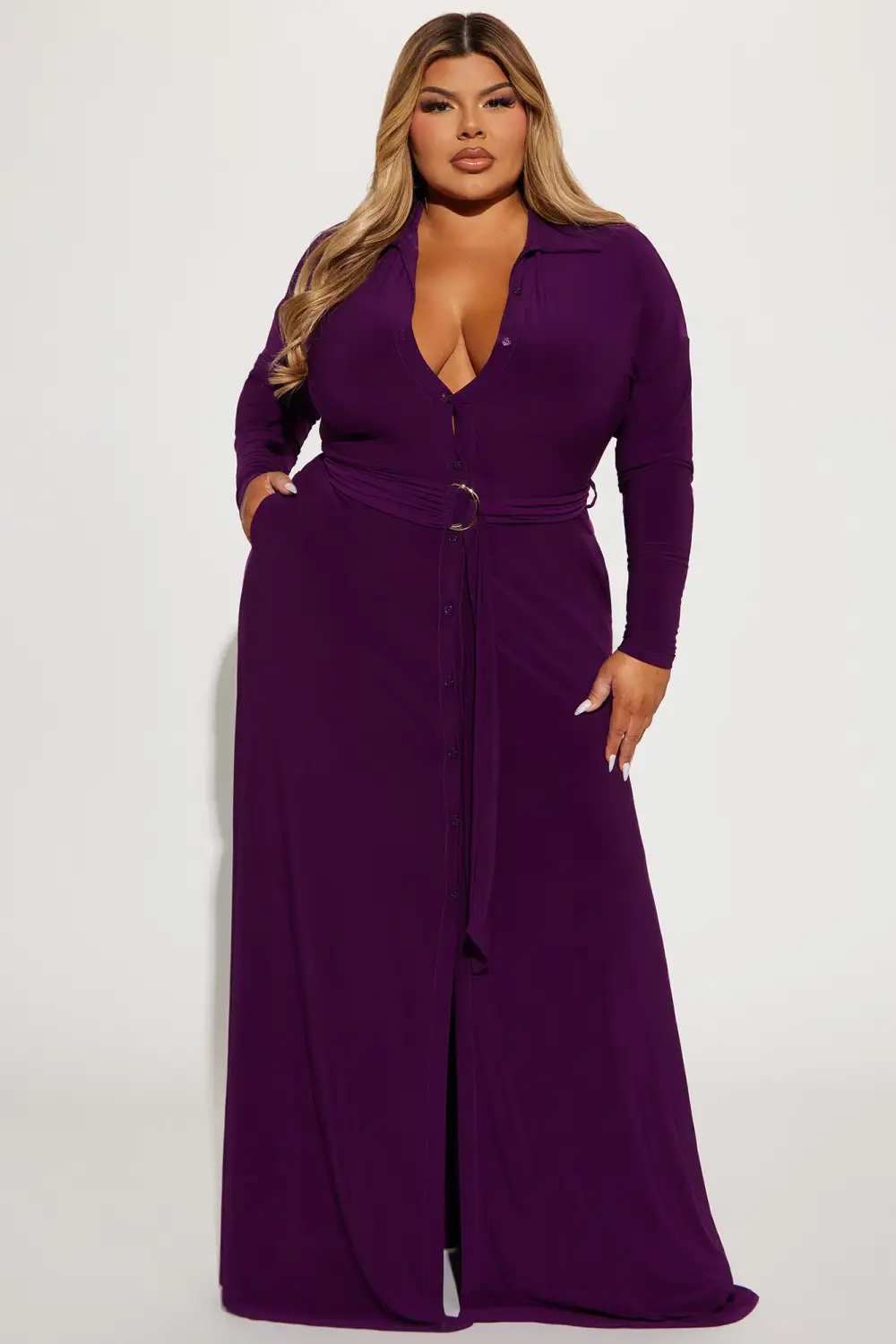 Amelia Belted Maxi Dress - Eggplant