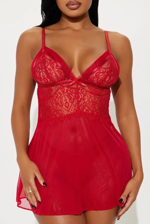 Way To Your Heart Lace Babydoll - Red