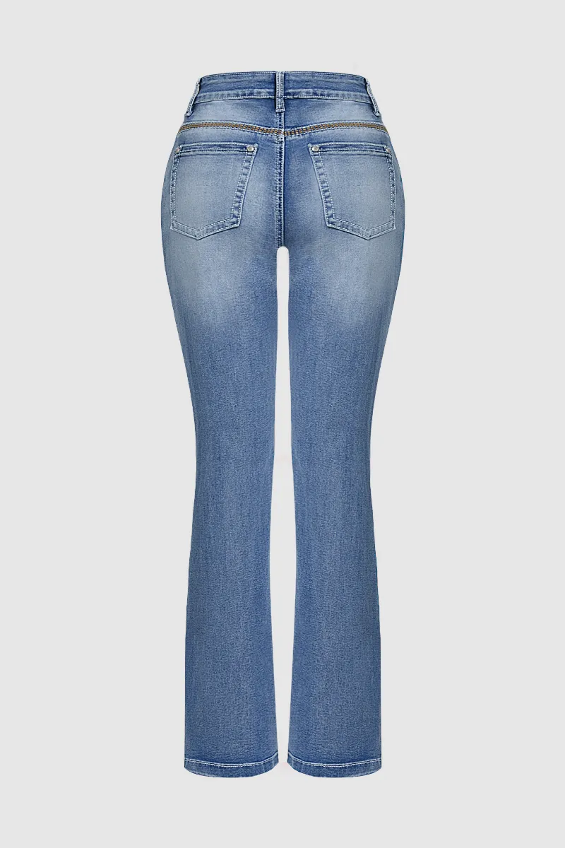 Stitch Detail High Waist Bootcut Jeans Without Belt