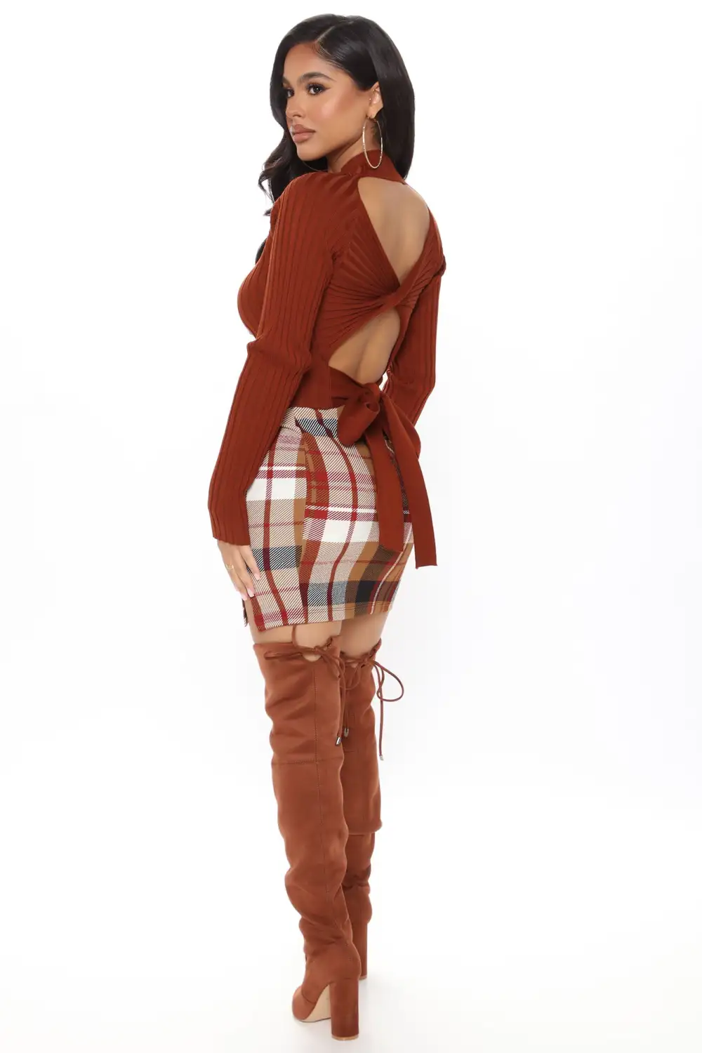 Jahia Plaid Mini Skirt - Brown/combo