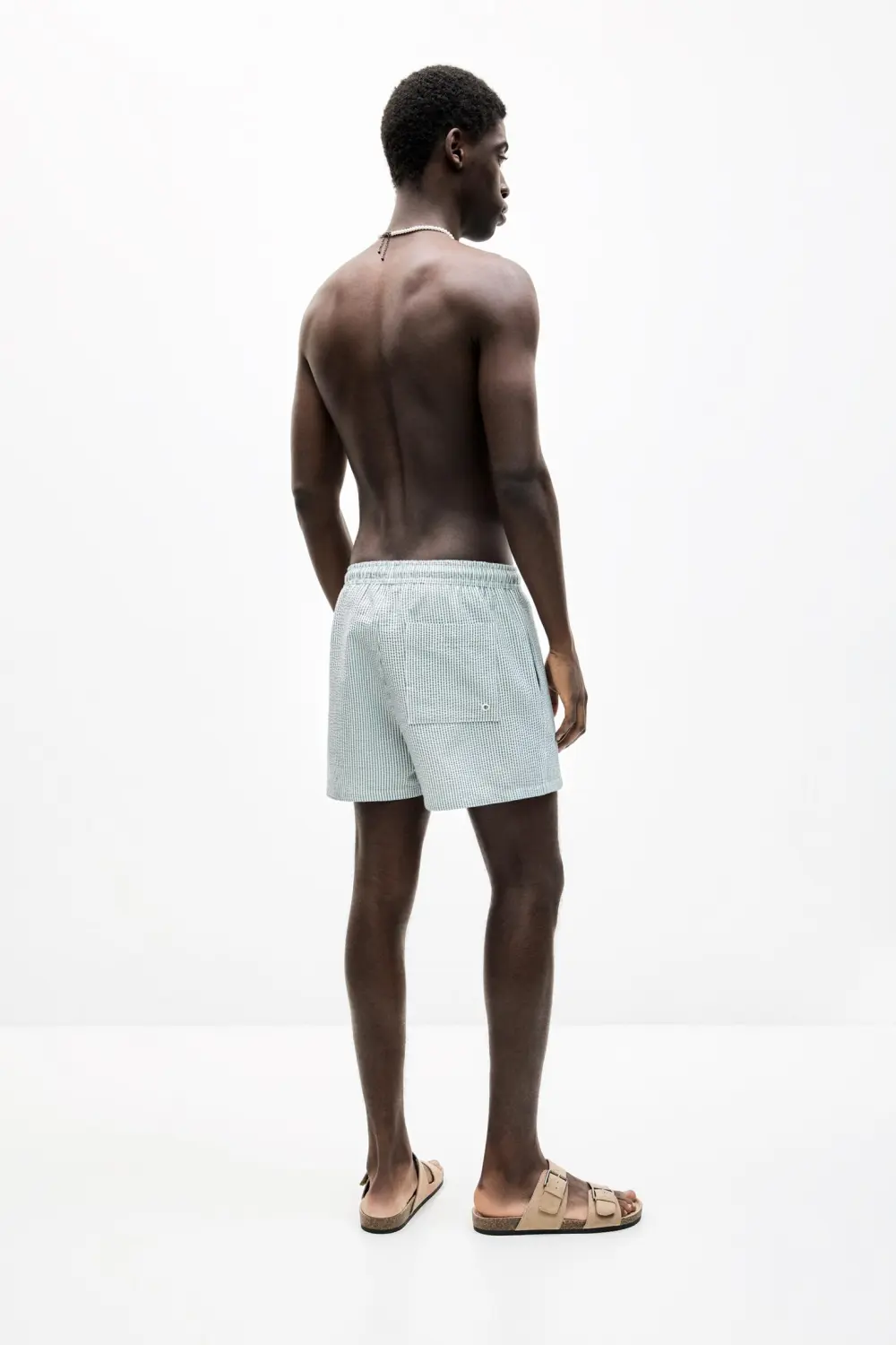 Striped seersucker swimming trunks
