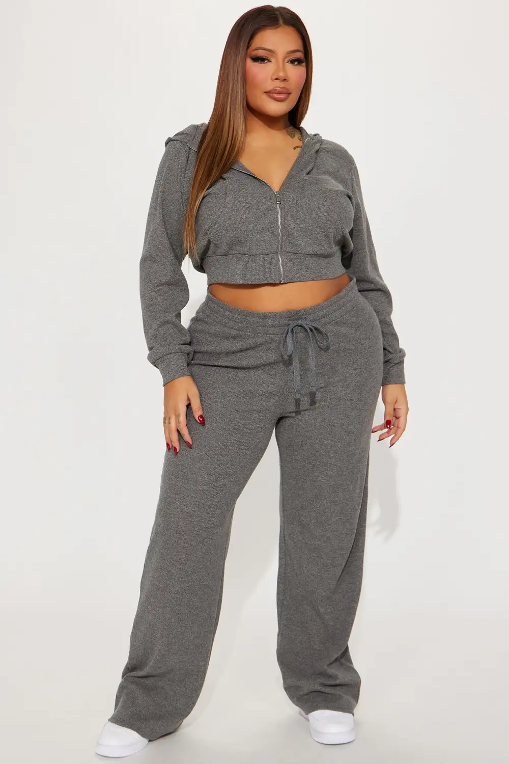 Thinking Of You Thermal Pant Set - Heather Grey