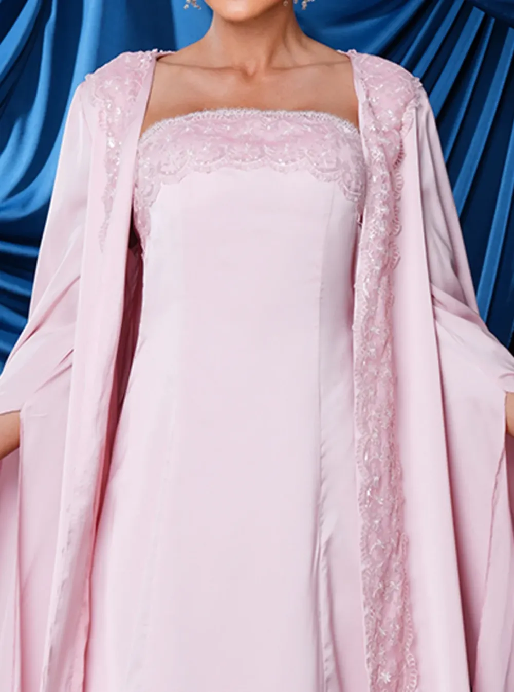 Lace Embroidered Pink Two Piece Set