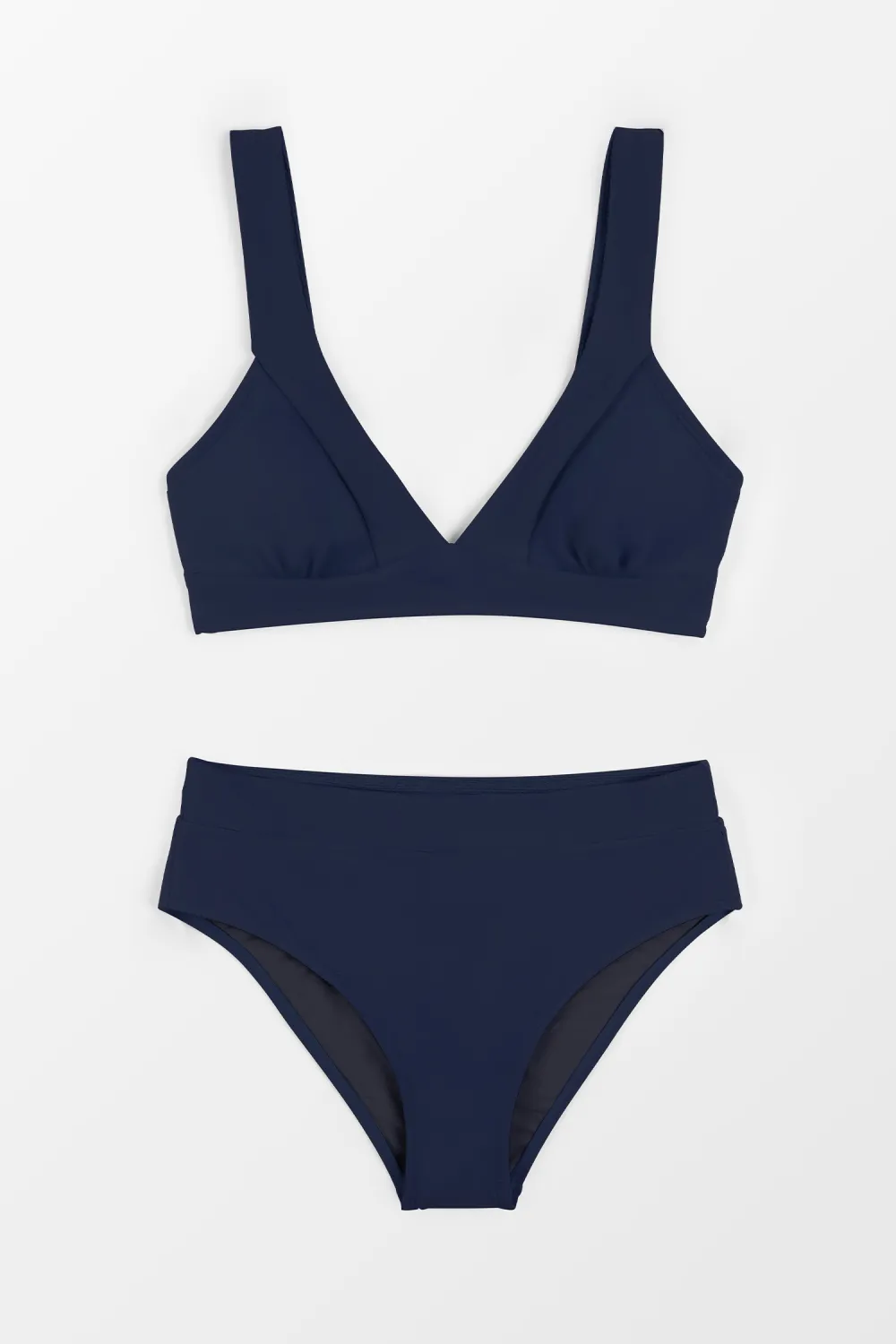 Longline V Neck Bralette & Navy Classic High Waist Bikini Set