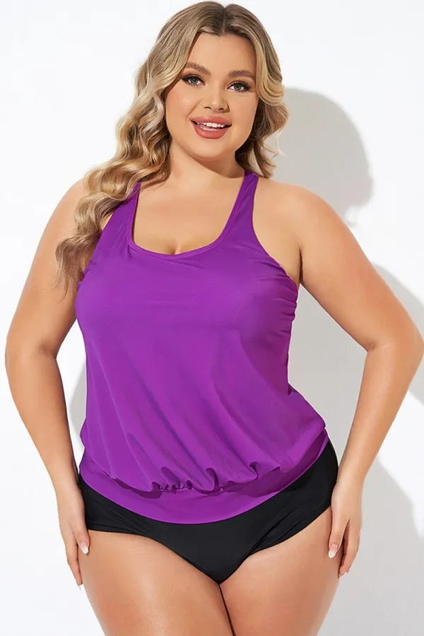 Army Green Racerback Tummy Control Blouson Tankini Top