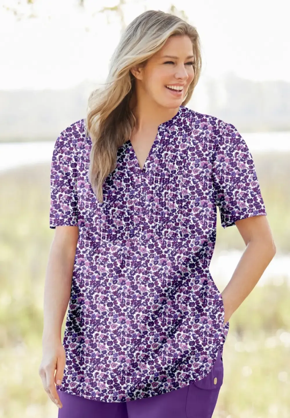 Pintucked Half-Button Tunic