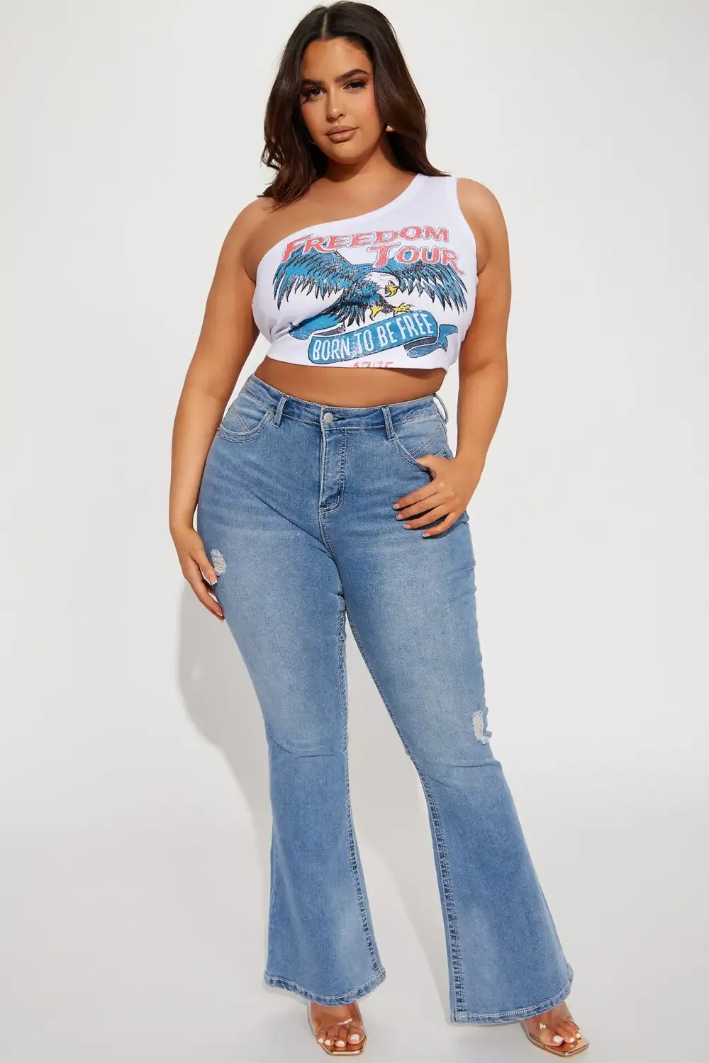 Wish On A Star Embellished Stretch Flare Jean - Light Wash