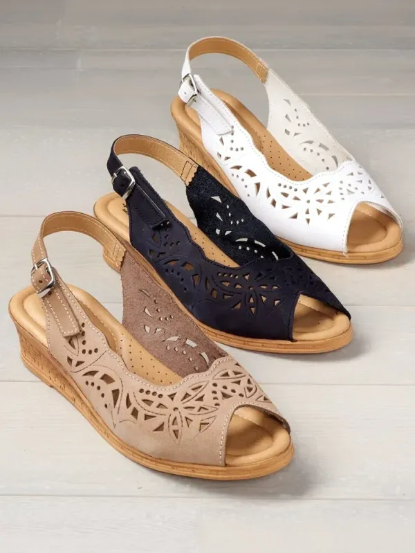 Women's Leather Cutwork Slingbacks
