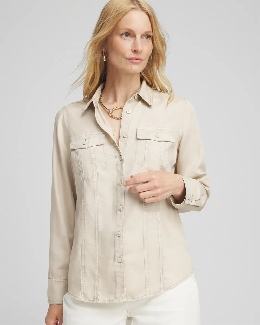 Split Cuff Denim Pocket Shirt
