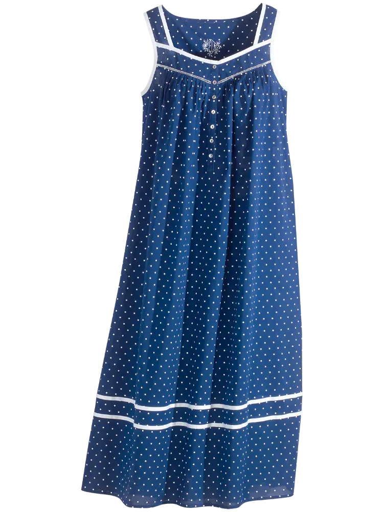 Eileen West Nautical Blue Polka Dot Cotton Nightgown