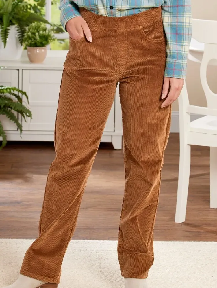 Women's Elastic-Waist Cotton Corduroy Pants