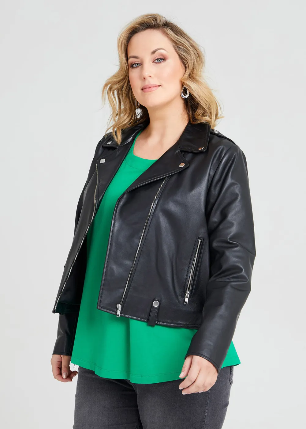 Leather Biker Zip Jacket