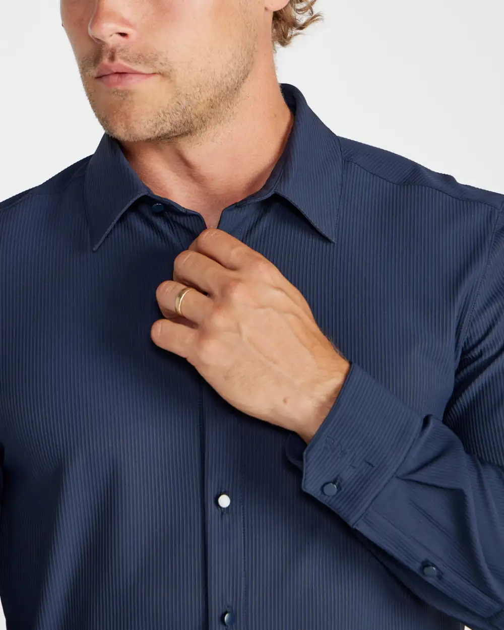 Ribbed+ Long Sleeve Button Down
