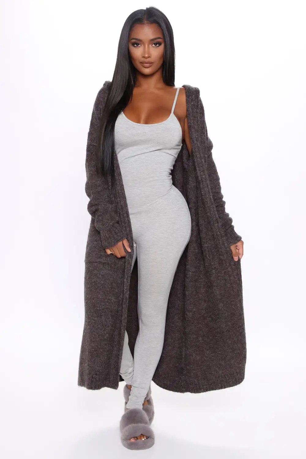 Foggy Morning Hooded Cardigan - Charcoal