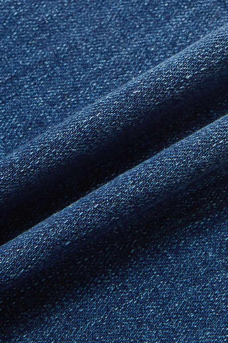 Wash Raw Roll Hem Wrap Mid Waist Straight Leg Jeans