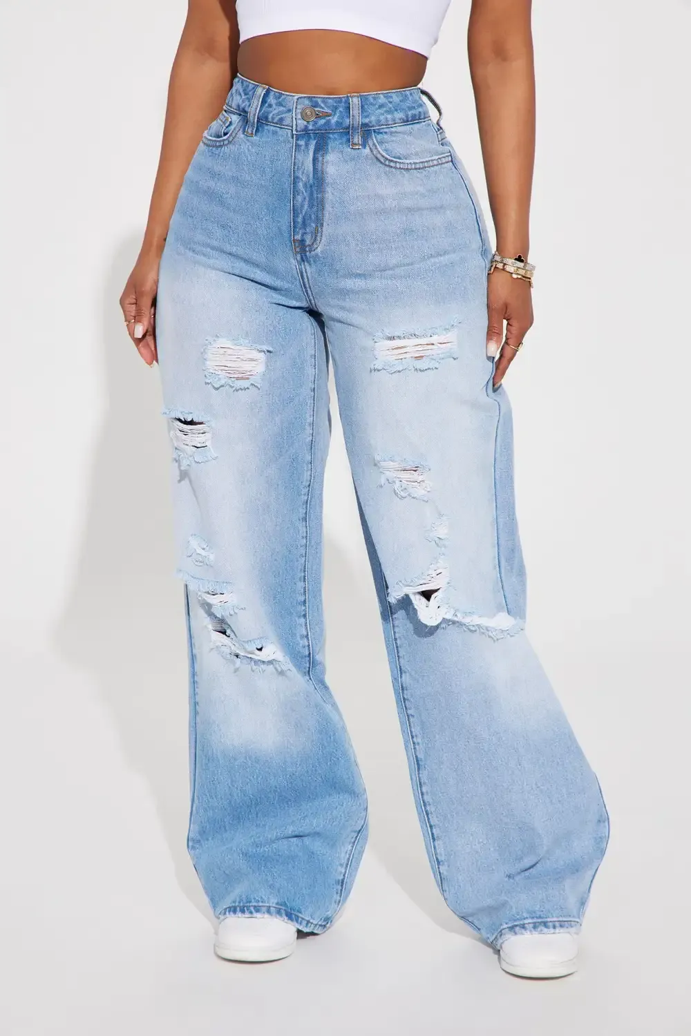 Left Him On Read Non Stretch Wide Leg Jeans - Medium Wash