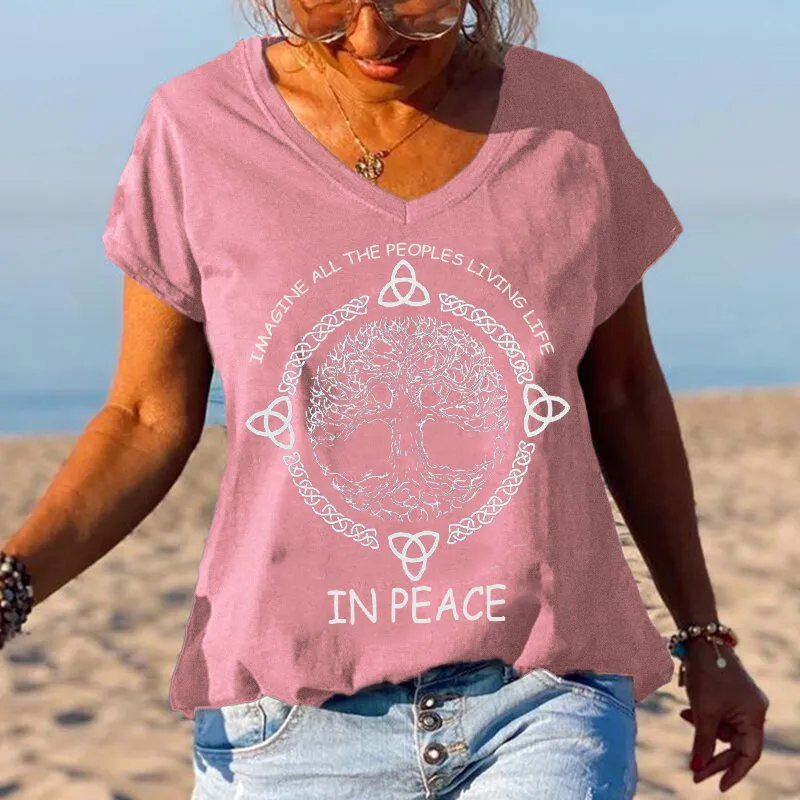 Imagine All The Peoples Livinglife In Peace Crew Neck Tees