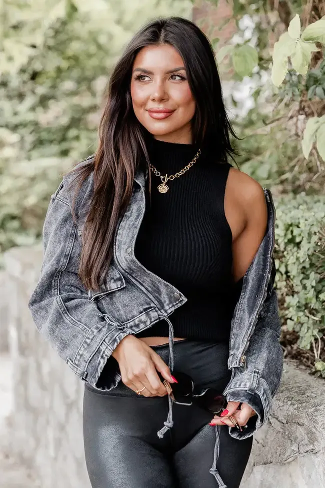 It's Your Choice Black Acid Washed Cropped Denim Jacket