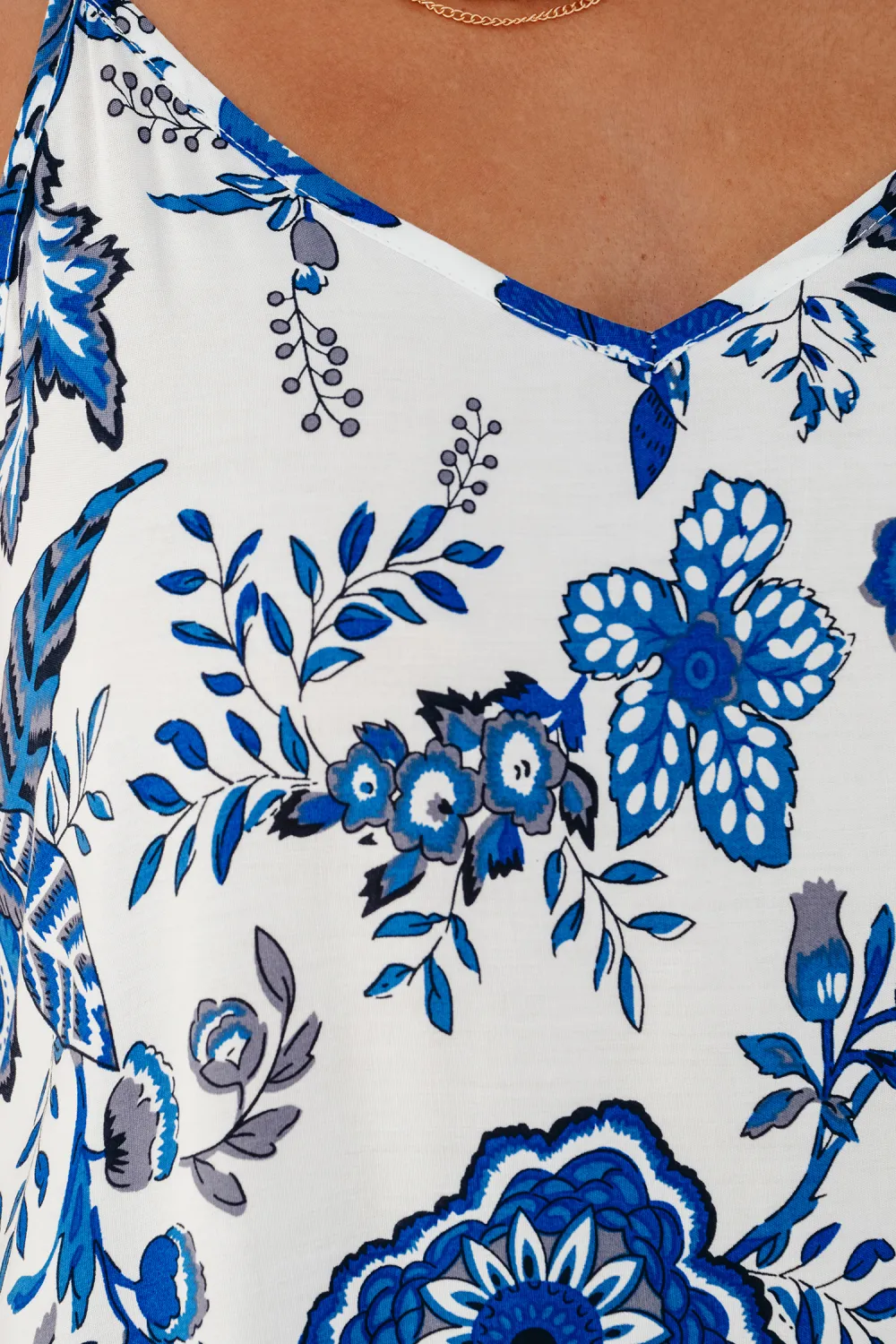 Indigo Florals Scoop Neck Cover-Up Maxi Dress
