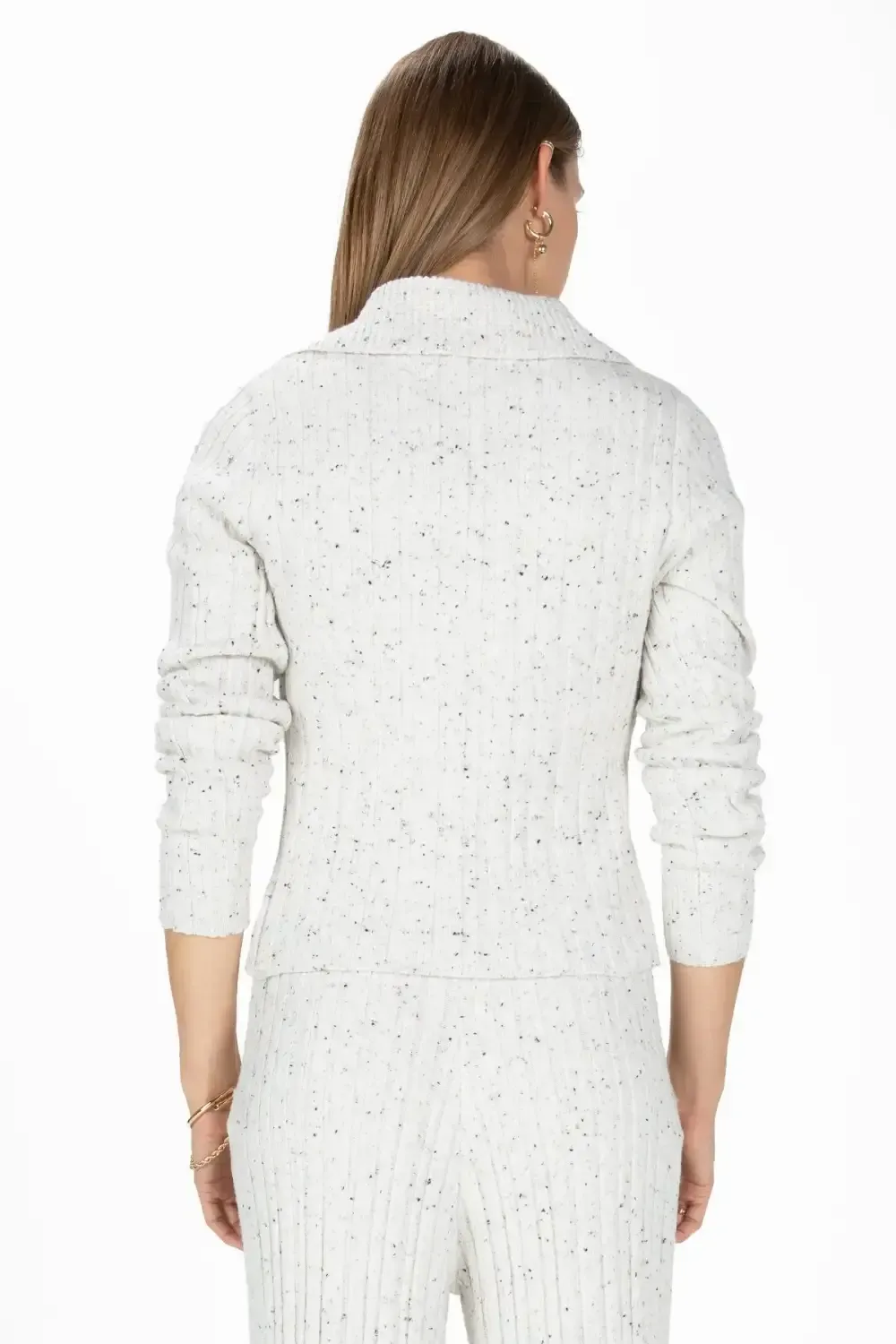 Speckled Ribbed V-Neck Sweater