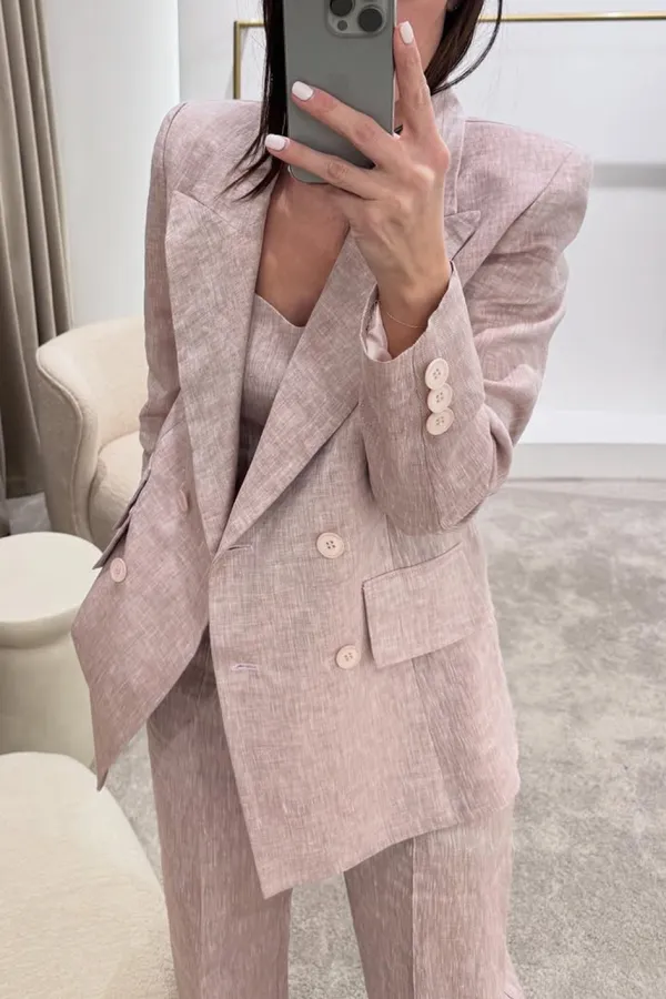 Women'S Solid Color Vest, Jacket And Pants 3-Piece Set