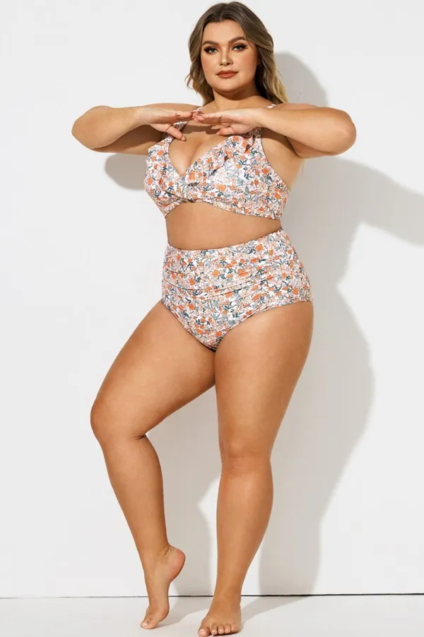 Floral Print Elegant High Waist Swim Brief