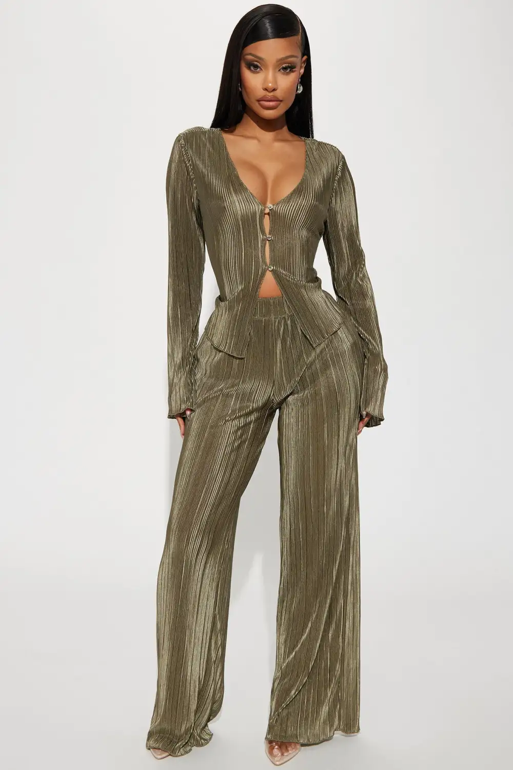 Tahlia Plisse Pant Set - Olive