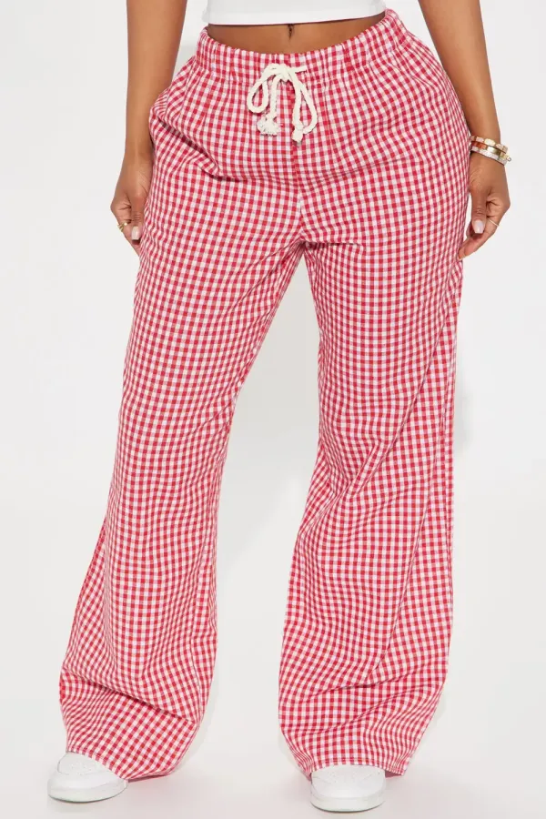 Ava Gingham Wide Leg Pant - Red/combo