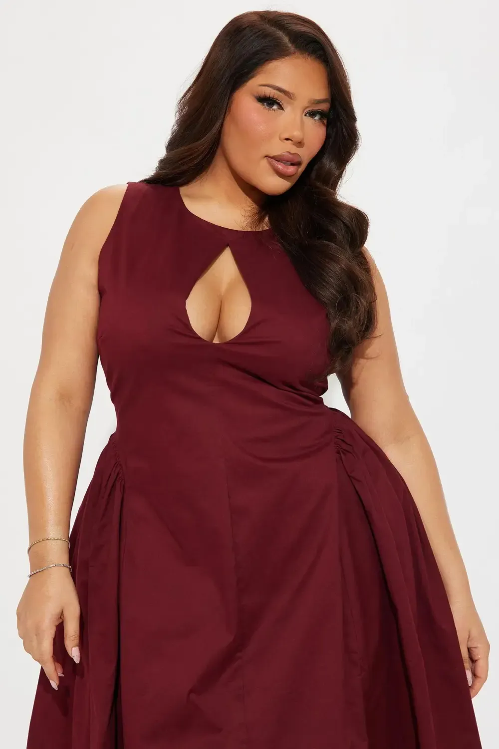 Gentle Touch Ruched Midi Dress - Burgundy