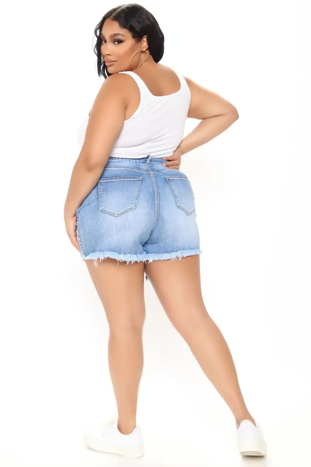 Date Night Ripped Denim Shorts - Medium Blue Wash
