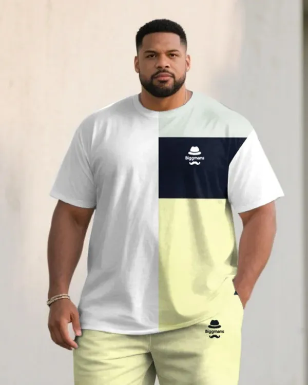 Big & Tall Men's Color Block Short-sleeved T-shirt and Shorts Suit