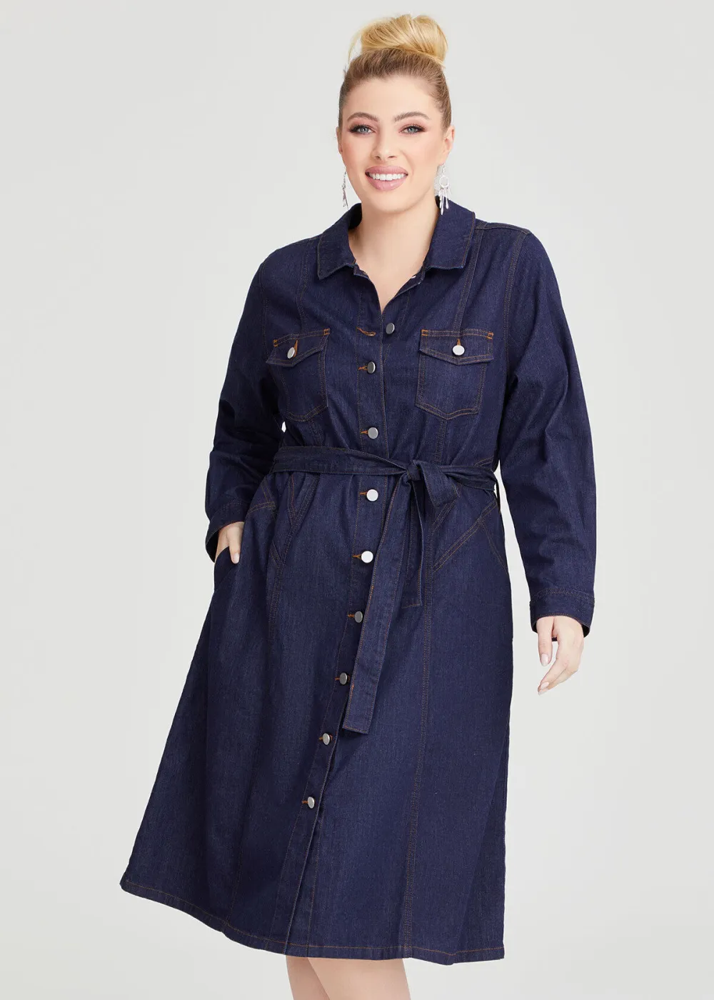 Cotton Chambray Shirt Dress