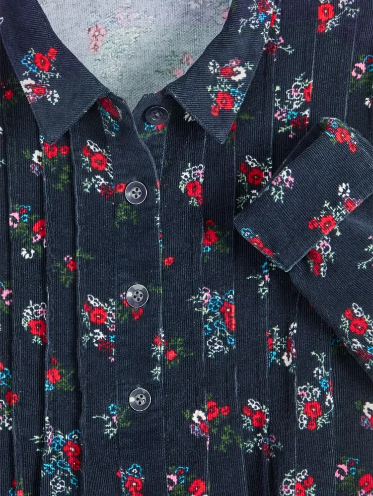 Women's Pintucked Floral Corduroy Tunic Top