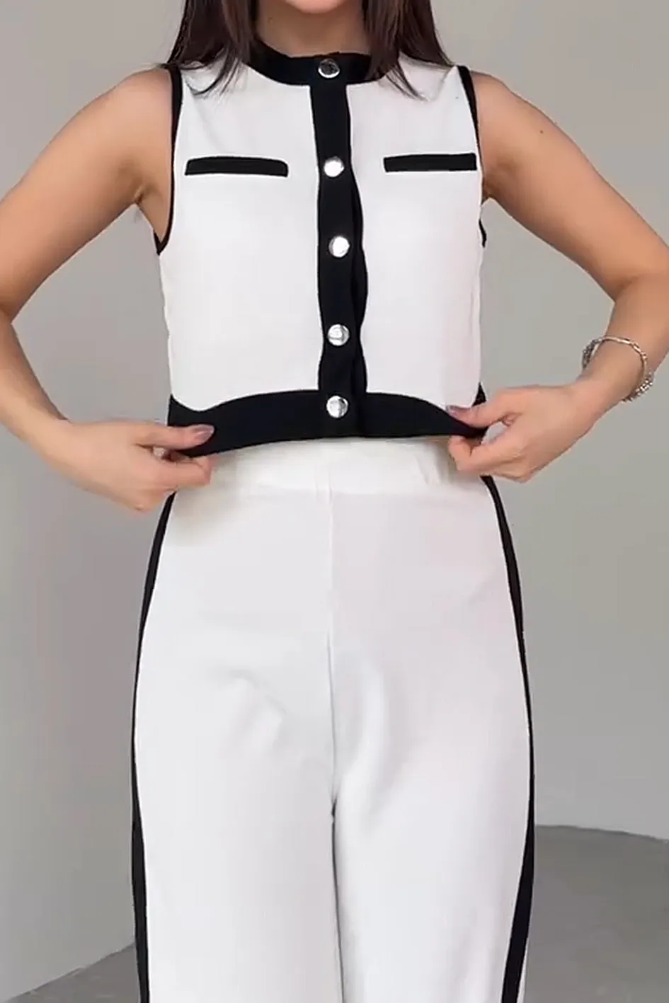 Women'S Contrasting Vest And Pants 2-Piece Set
