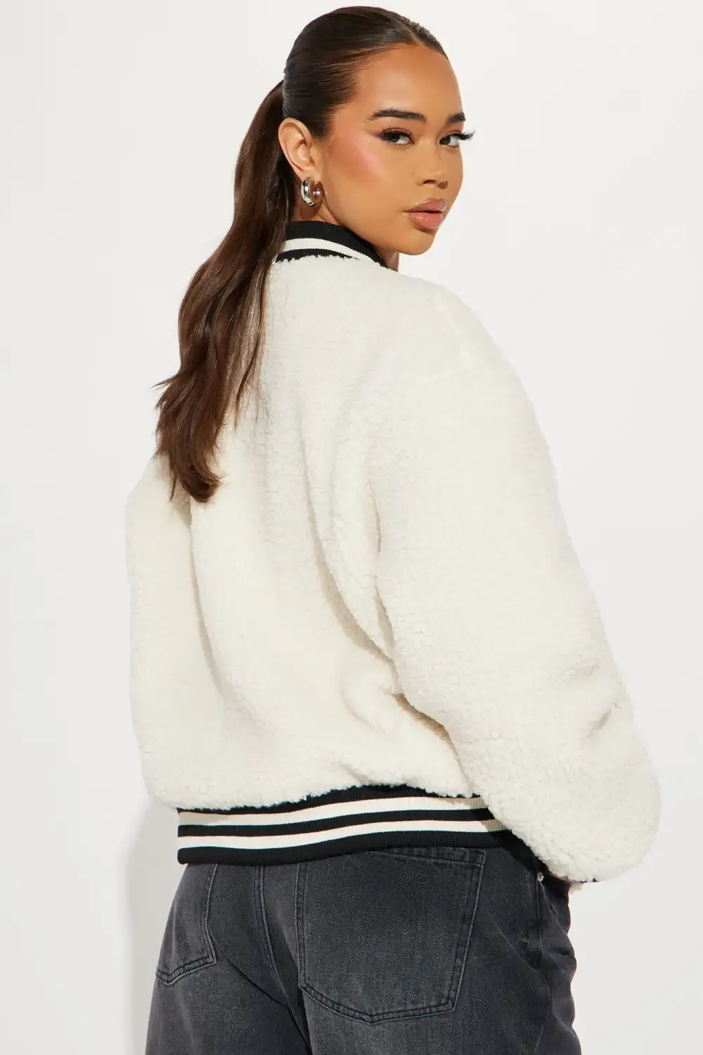I Love New York Sherpa Bomber Jacket - Cream/combo