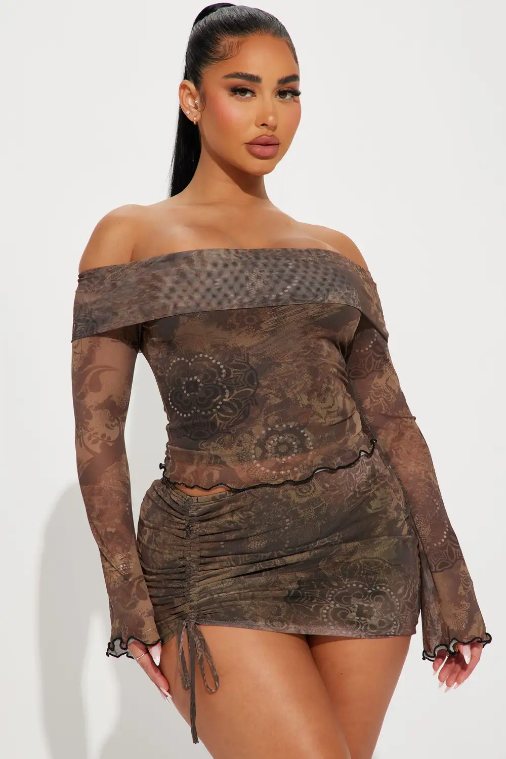 Luna Mesh Skirt Set - Brown