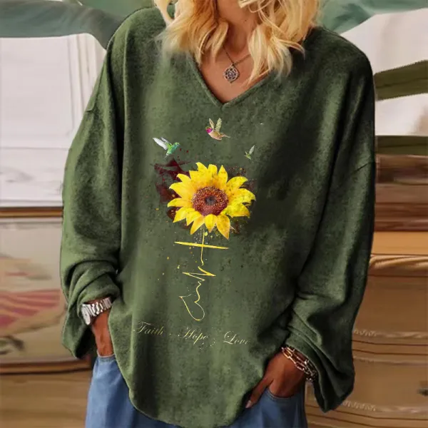 Faith Hope Love Sunflower Printed Women's T-shirt